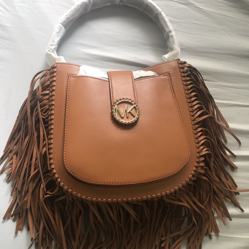 MK Lillie Medium Fringed Leather Shoulder Bag